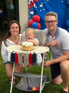 Mike Alkema's son Aaron, daughter-in-law Alex and grandson William celebrating William's first birthday
